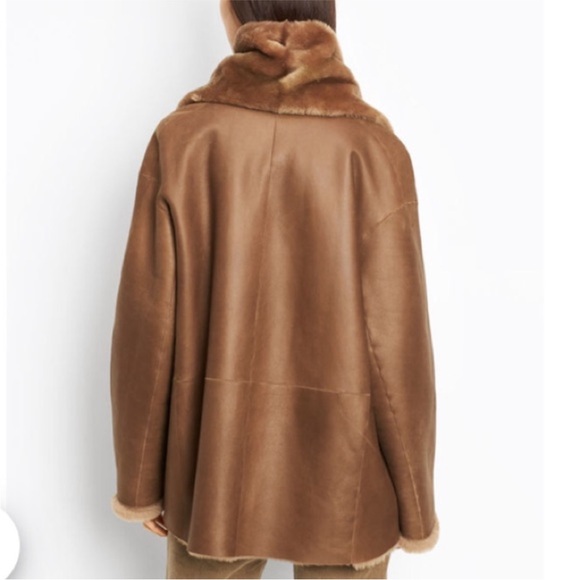 Vince camel shawl collar reversible shearling leather coat with hood jacket S - Picture 2 of 11